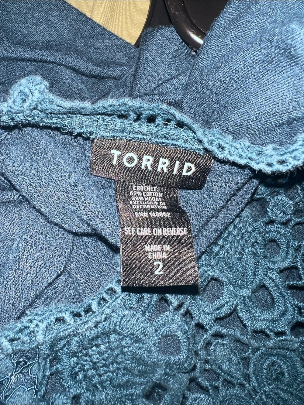 Torrid Teal Crochet Yoke Short Sleeve Blouse - Picture 9 of 9